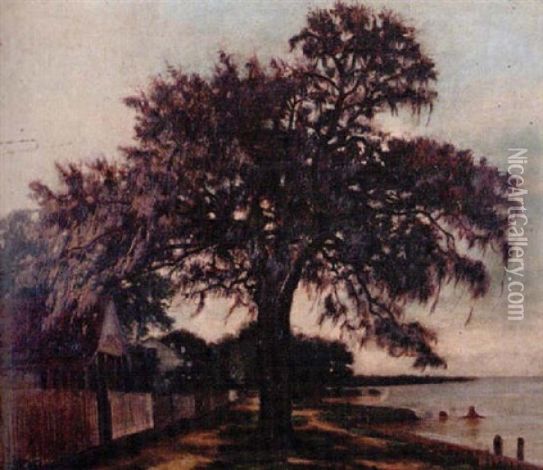 Along The Shores Of Lake Ponchartrain, Mandeville Oil Painting - Edward E. Dessomes