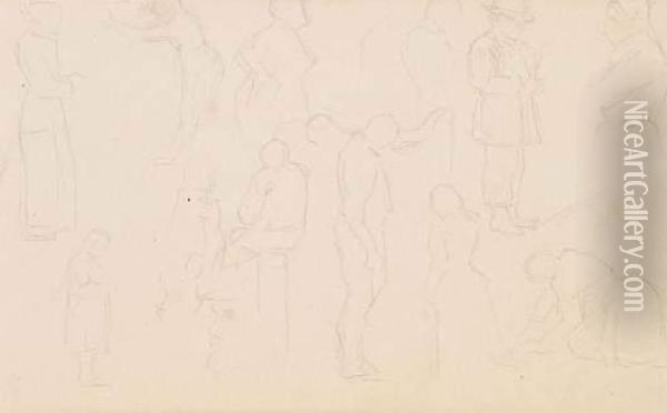 Treize Figures D'hommes Oil Painting - Georges Seurat