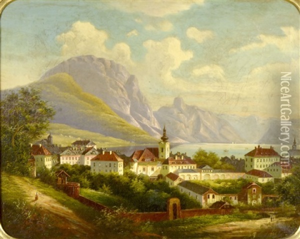 Town By The Lake Oil Painting - Friedrich Wachsmann