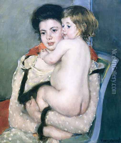 Reine Lefebvre Holding a Nude Baby, 1902 Oil Painting - Mary Cassatt