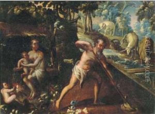 Adam And Eve With Cain And Abel After The Expulsion From The Gardenof Eden Oil Painting - Lodovico Pozzoserrato (see Toeput, Lodewijk)