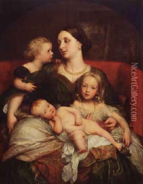 Mrs George Augustus Frederick Cavendish Bentinck And Her Children Oil Painting - George Frederick Watts