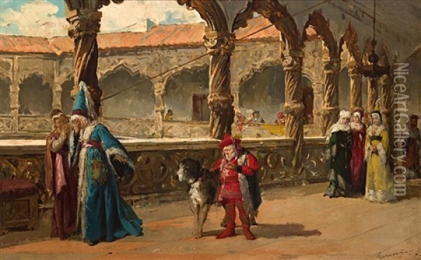 Escena Medieval Oil Painting - Angel (Monedero) Lizcano y Esteban