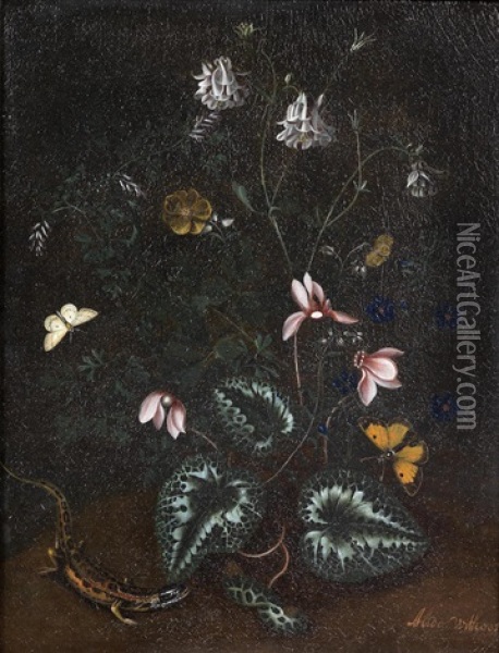 Forest Floor Still Life With Butterflies And Lizard Oil Painting - Alida Withoos