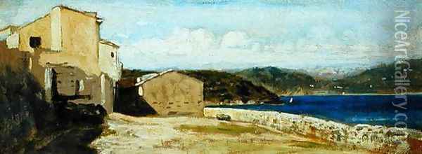 Houses at Lerici Oil Painting - Vincenzo Cabianca