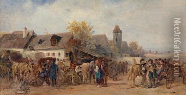 Belebter Marktplatz Oil Painting - Ignaz Ellminger