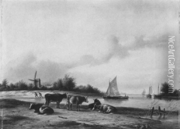 Flusslandschaft Oil Painting - Frederik Lodewyn Huygens