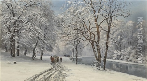 The English Garden In Munich In Winter Oil Painting - Anders Andersen-Lundby