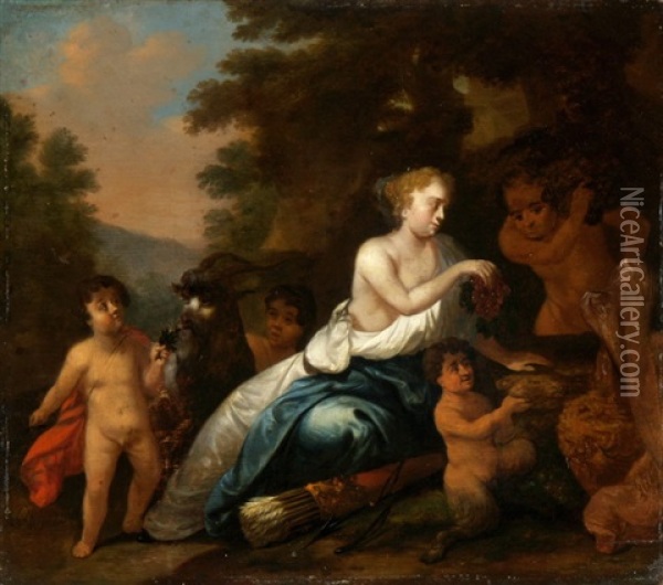 Mythologische Darstellung Mit Nymphe Und Pan Oil Painting - Balthasar Beschey