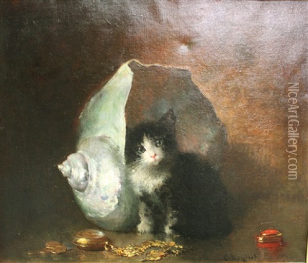 Chaton Et Coquillage Oil Painting - Charles Monginot