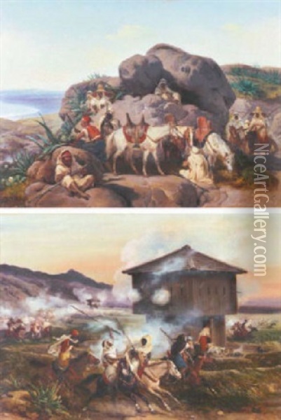Deux Scenes De La Conquete D'algerie (pair) Oil Painting - Eloi-Firmin Feron