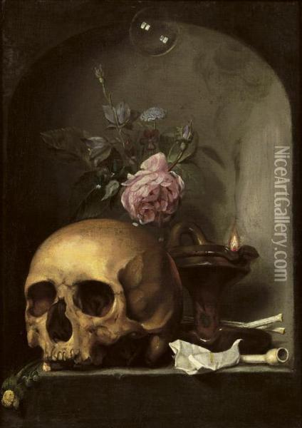 A 'vanitas' With A Skull Oil Painting - Hendrick Andriessen