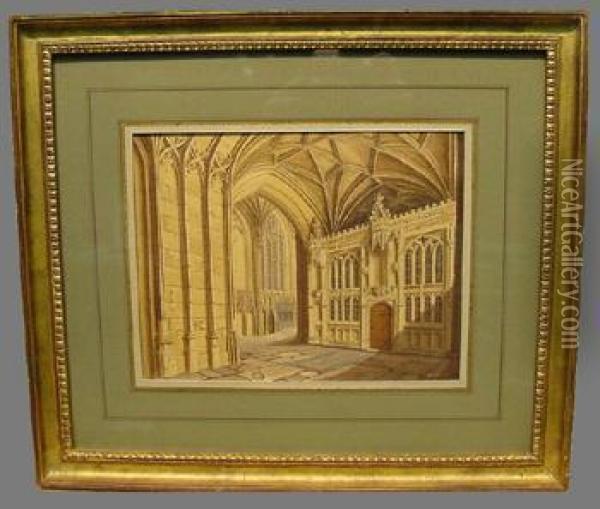 Cathedral Interior Oil Painting - Samuel Prout