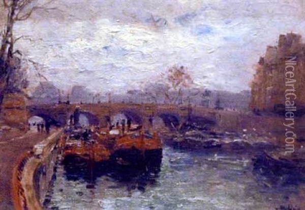 La Seine Au Pont Neuf Oil Painting - Gustave Madelain