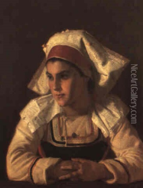 Portrait Of A Roman Girl Oil Painting - Robert Wylie