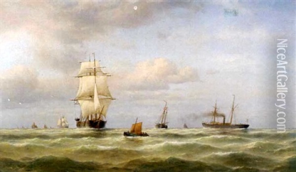 Shipping Off The Coast Oil Painting - Franz Johann (Wilhelm) Huenten