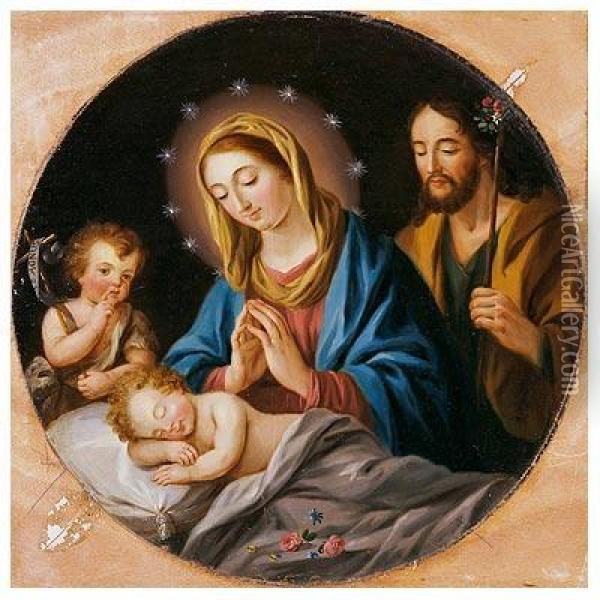 Sagrada Familia Velando Al Nino Dormido Con San Juanito Oil Painting - Antonio Carnicero
