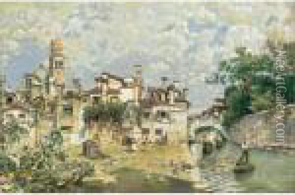 A Venetian Canal Oil Painting - Jose Villegas y Cordero