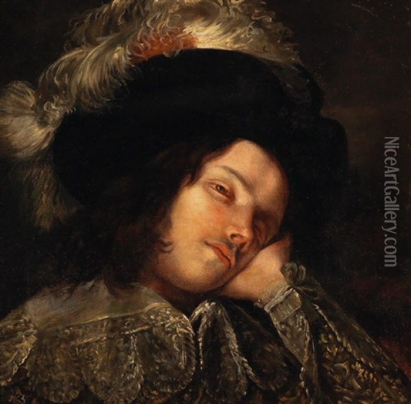 Portrait Of A Young Man In A Plumed Hat Oil Painting - Antonio de Pereda y Saldago