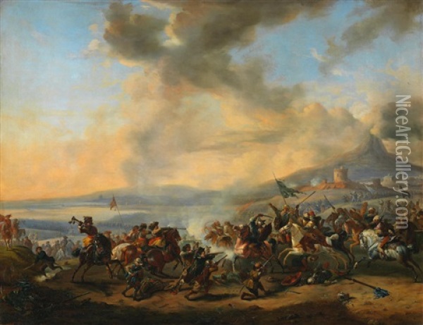 A Battle Between Turkish And Christian Troops Oil Painting - Philips Wouwerman