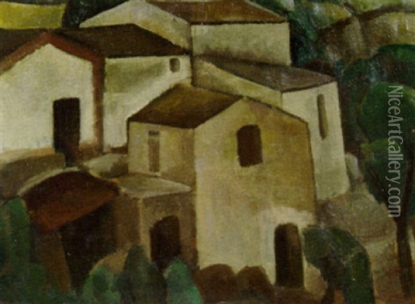 Huizengroep Bij Taormina, Sicilie Oil Painting - Leo Gestel