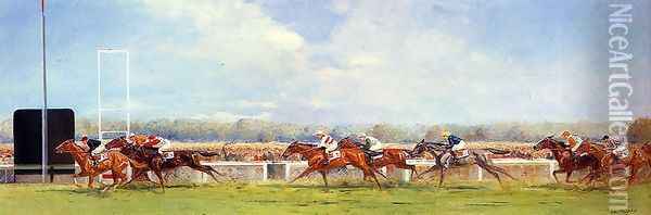 Le Grand Prix de Paris at Longchamp, 1933 Oil Painting - Eugene Pechaubes
