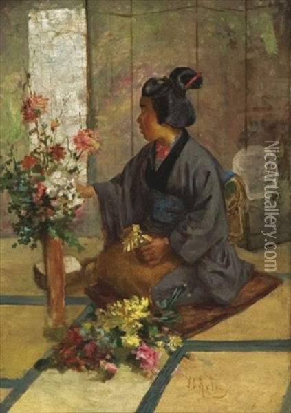 Arranging Flowers Oil Painting - Charles John Arter