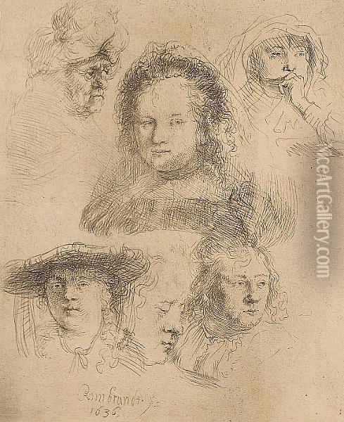 A Collection Of Portraits Oil Painting - Rembrandt Van Rijn