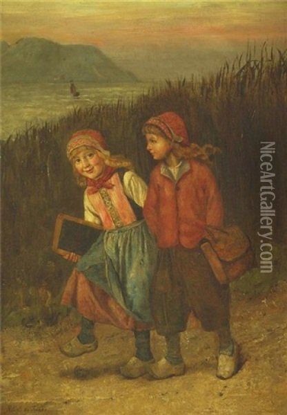Zwei Schulmadchen Auf Dem Heimweg Oil Painting - Rudolf Hirth Du Frenes
