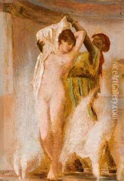 Femme Nue Et Sa Servante Au Hammam Oil Painting - Felix Joseph Barrias