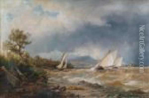 Sailingboats In A Squall Off The Coast Oil Painting - James Richard Marquis