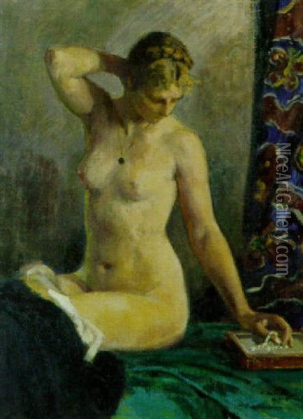 Sitzender Weiblicher Akt Auf Dem Bett Oil Painting - Paul Friedrich Wilhelm Balmer