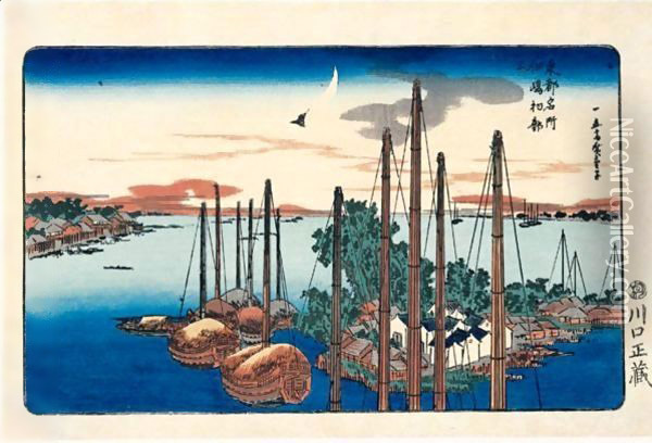 Tsukudajima Hatsu Hototogisu. Le Premier Coucou De L'Annee Dans L'Ile De Tsukuda Oil Painting - Utagawa or Ando Hiroshige