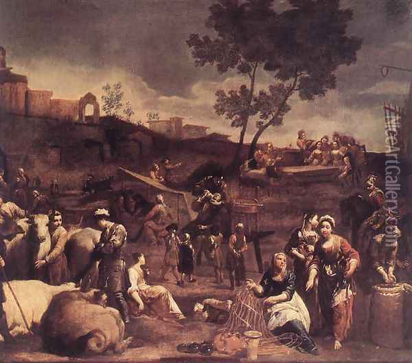 Village Fair c. 1709 Oil Painting - Giuseppe Maria Crespi