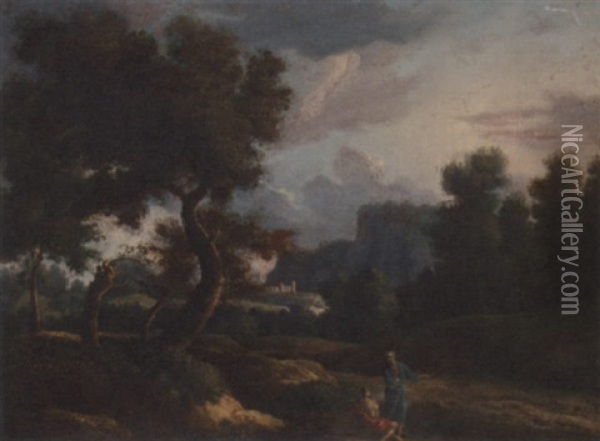 An Italianate Landscape With Figures Conversing On A Track Oil Painting - Jan Frans van Bloemen