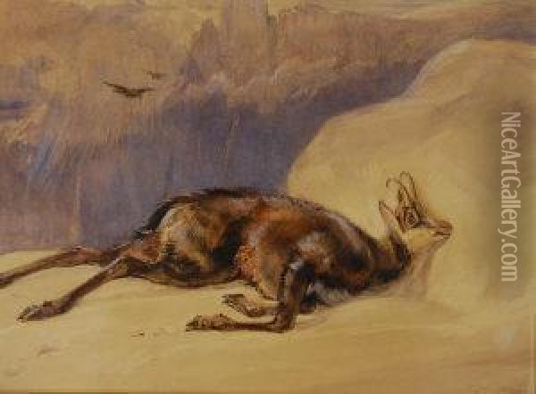 A Chamois On A Rocky Crag Oil Painting - John Frederick Lewis
