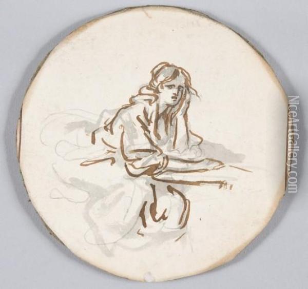 Femme Accoudee A Une Table Oil Painting - Jean Baptiste Greuze