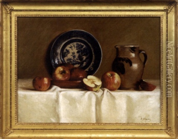 Still-life With Apples, Plate And Pitcher Oil Painting - Milne Ramsey