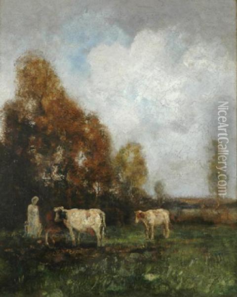 The Milkmaid Oil Painting - W. Janssen