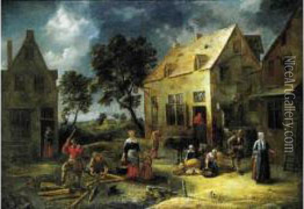 Les Travaux Des Villageois Oil Painting - Gillis van Tilborgh
