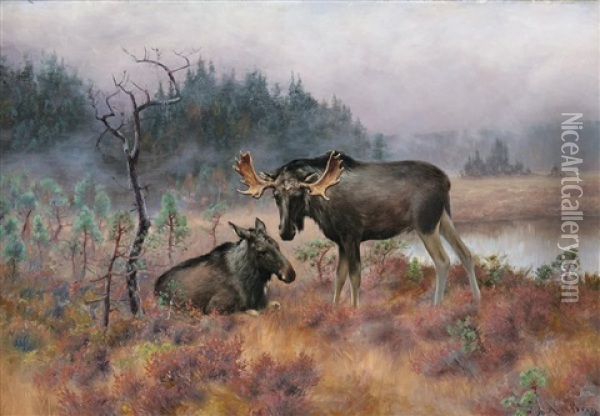 Algar I Gryningslandskap Oil Painting - Axel Borg