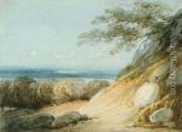 A Rocky Hillside Landscape Oil Painting - George Chinnery