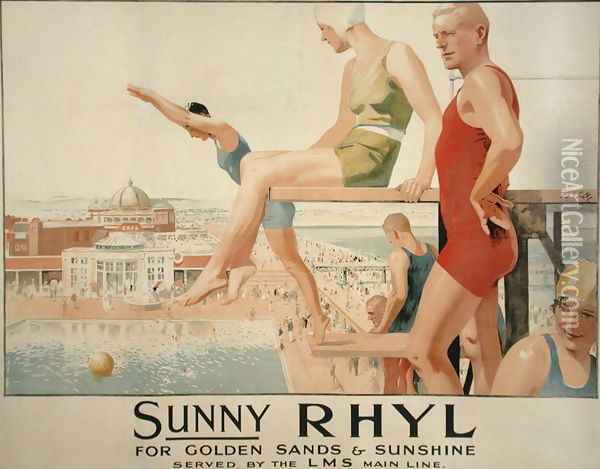 Poster advertising Sunny Rhyl Oil Painting - Septimus Edwin Scott