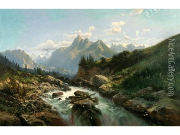 La Cascade (valestin?) Oil Painting - Emile Godchaux