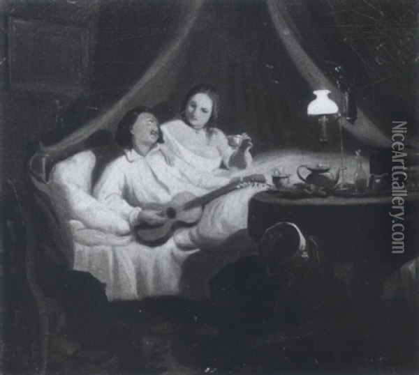Unterhaltung Im Bett Oil Painting - Maksymiljan Antoni Piotrowski