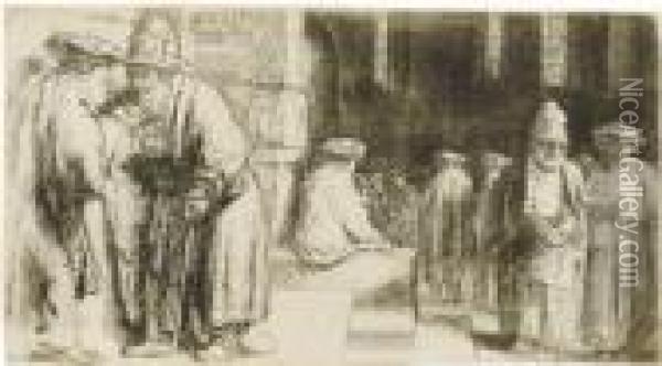 Jews In The Synagogue Oil Painting - Rembrandt Van Rijn