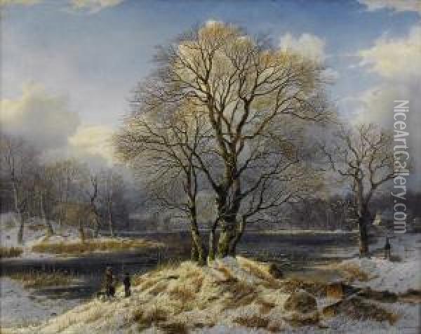 Winter Landscape Oil Painting - Johannes-Bertholomaus Dutntze