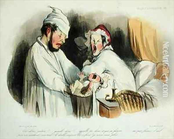 Parents woken by their baby Oil Painting - Honore Daumier