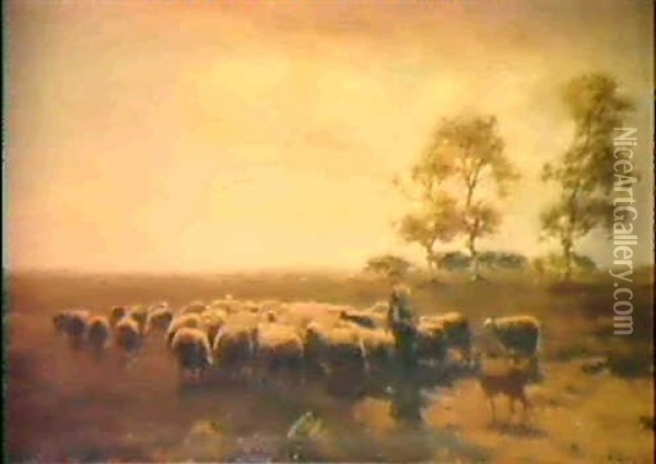 Schafer Mit Seiner Herde Oil Painting - Fedor Van Kregten