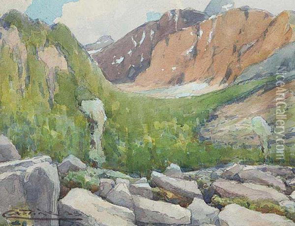 A Mountain Landscape Oil Painting - Csordak L Udovit